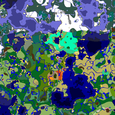 Predicted biome map of Java 1.20 seed -8092964184811801969 around estimated spawn