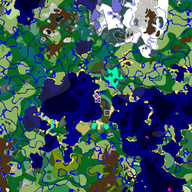 Predicted biome map of Java 1.20 seed 2253477082641145463 around estimated spawn