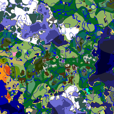 Predicted biome map of Java 1.20 seed -2550842332177994786 around estimated spawn