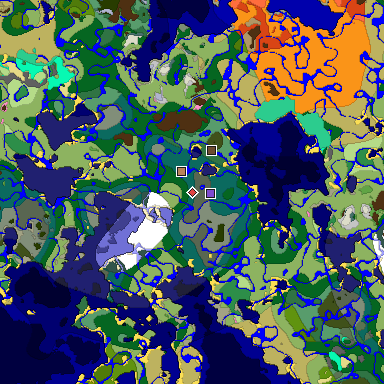 Predicted biome map of Java 1.20 seed 3969099113264341448 around estimated spawn