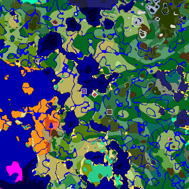 Predicted biome map of Java 1.20 seed 3033944516574519781 around estimated spawn
