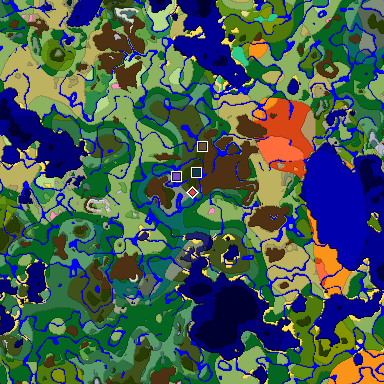 Predicted biome map of Java 1.20 seed 3376342721200838820 around estimated spawn
