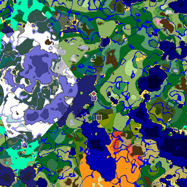 Predicted biome map of Java 1.20 seed -1490210838895455057 around estimated spawn