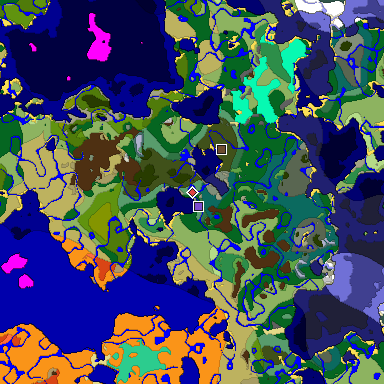 Predicted biome map of Java 1.20 seed -7399515724836080573 around estimated spawn