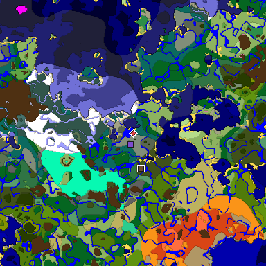 Predicted biome map of Java 1.20 seed -5926351572490206488 around estimated spawn