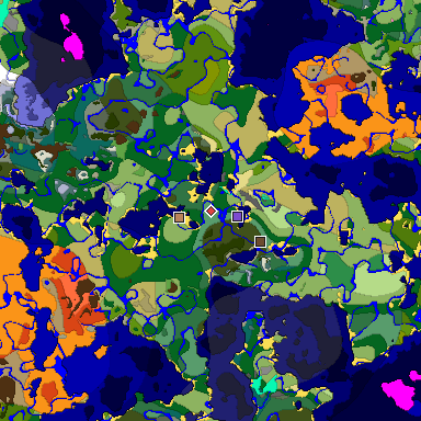 Predicted biome map of Java 1.20 seed -8758882775756393437 around estimated spawn