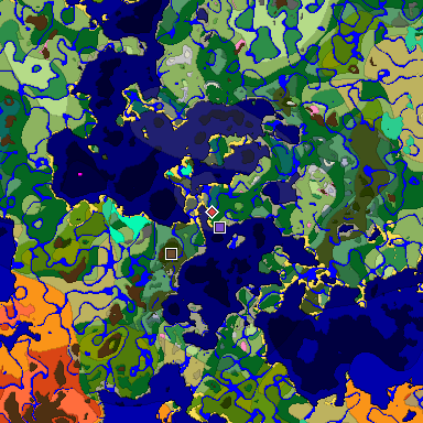 Predicted biome map of Java 1.20 seed -3135113295313330956 around estimated spawn