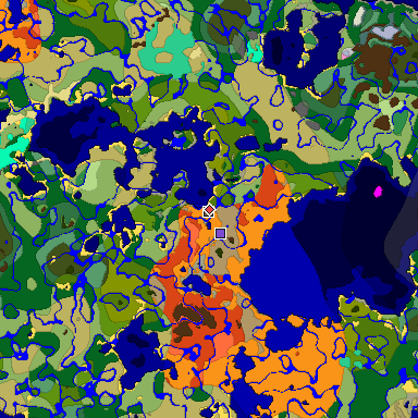 Predicted biome map of Java 1.20 seed -7550524894166927640 around estimated spawn