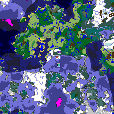 Predicted biome map of Java 1.20 seed 7639850073097342578 around estimated spawn