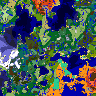 Predicted biome map of Java 1.20 seed -7482250131488278780 around estimated spawn