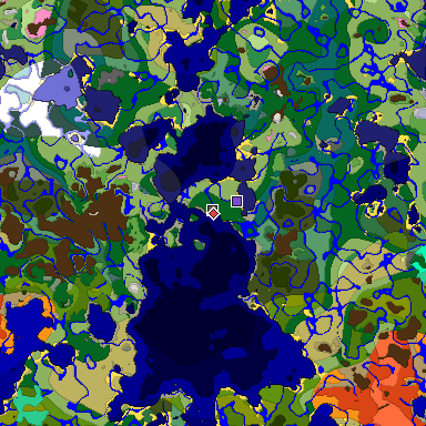 Predicted biome map of Java 1.20 seed -4064186943723113830 around estimated spawn