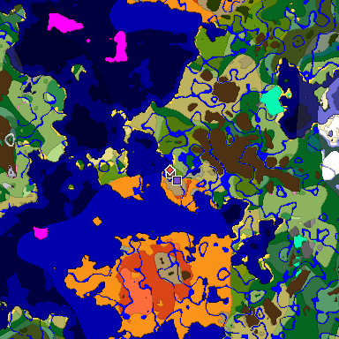 Predicted biome map of Java 1.20 seed 8527971820379509981 around estimated spawn