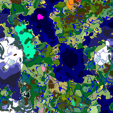Predicted biome map of Java 1.20 seed 4575555446527840589 around estimated spawn