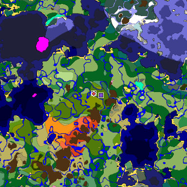 Predicted biome map of Java 1.20 seed 7509217479297274600 around estimated spawn