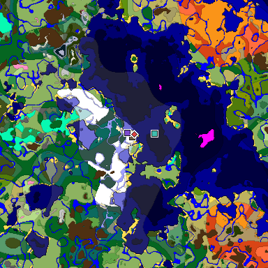 Predicted biome map of Java 1.20 seed 673727604724056223 around estimated spawn