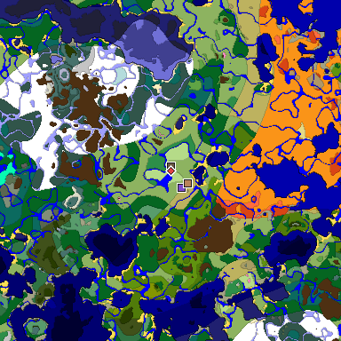 Predicted biome map of Java 1.20 seed -4192785944265368569 around estimated spawn