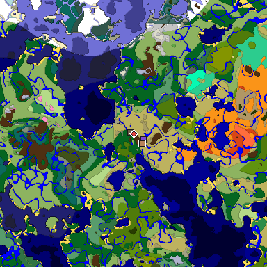 Predicted biome map of Java 1.20 seed -7759310407897905817 around estimated spawn