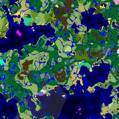 Predicted biome map of Java 1.20 seed -2793199117238342713 around estimated spawn