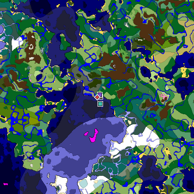 Predicted biome map of Java 1.20 seed -8903601108151464174 around estimated spawn