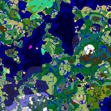 Predicted biome map of Java 1.20 seed -8569203562302594078 around estimated spawn