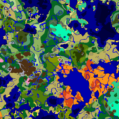 Predicted biome map of Java 1.20 seed 5791575360304491418 around estimated spawn