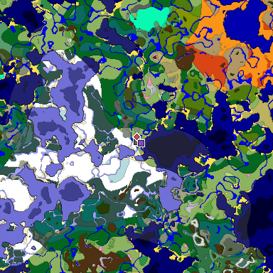 Predicted biome map of Java 1.20 seed -9086564568889609869 around estimated spawn