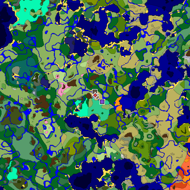 Predicted biome map of Java 1.20 seed -5998727928361427010 around estimated spawn