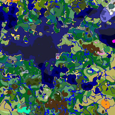 Predicted biome map of Java 1.20 seed 1584350445484730335 around estimated spawn