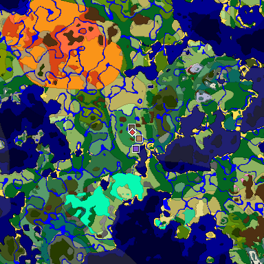 Predicted biome map of Java 1.20 seed -3821558850036851321 around estimated spawn