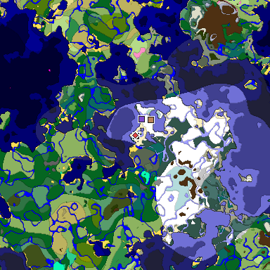 Predicted biome map of Java 1.20 seed -8009597010305234833 around estimated spawn