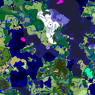 Predicted biome map of Java 1.20 seed 8113781769238325840 around estimated spawn