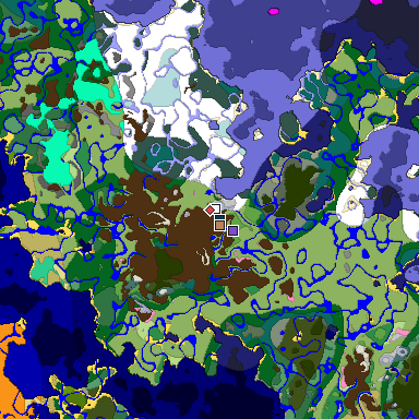 Predicted biome map of Java 1.20 seed 896993029689959256 around estimated spawn