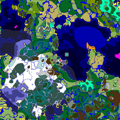 Predicted biome map of Java 1.20 seed 3816826144819206374 around estimated spawn