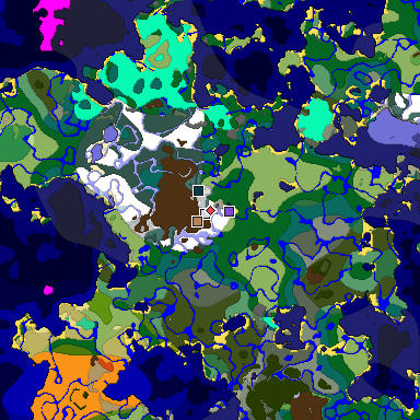 Predicted biome map of Java 1.20 seed 5202024619158628405 around estimated spawn