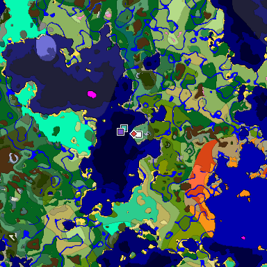 Predicted biome map of Java 1.20 seed 7302701521544259521 around estimated spawn