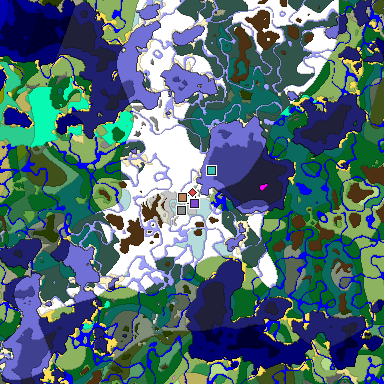 Predicted biome map of Java 1.20 seed -6981370656900164846 around estimated spawn