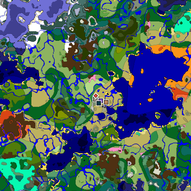 Predicted biome map of Java 1.20 seed -7234031216845745173 around estimated spawn