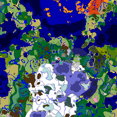 Predicted biome map of Java 1.20 seed -7461304942159507927 around estimated spawn