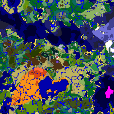 Predicted biome map of Java 1.20 seed 5703935246109167721 around estimated spawn