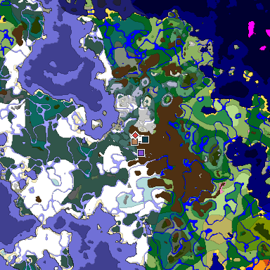 Predicted biome map of Java 1.20 seed 6394444910625577430 around estimated spawn