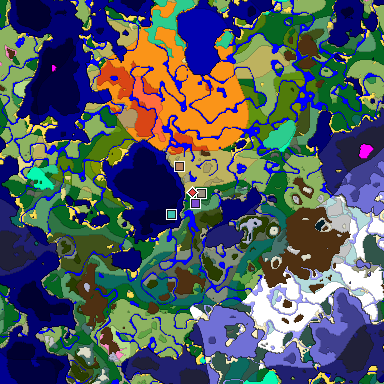 Predicted biome map of Java 1.20 seed 7521770052185175991 around estimated spawn