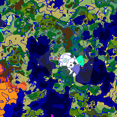 Predicted biome map of Java 1.20 seed -3025449491875894341 around estimated spawn