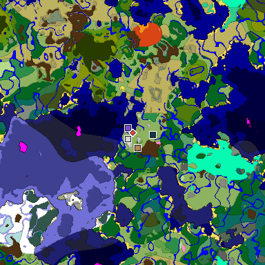 Predicted biome map of Java 1.20 seed 7883855552541171295 around estimated spawn