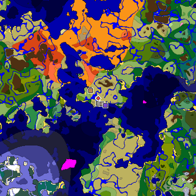 Predicted biome map of Java 1.20 seed -5070307967733096088 around estimated spawn