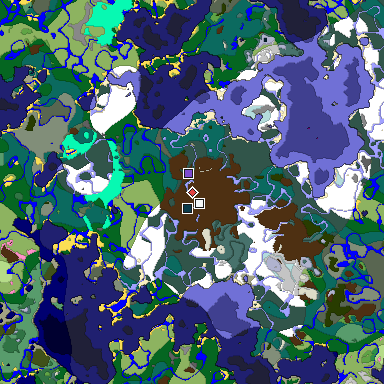 Predicted biome map of Java 1.20 seed -6100863714631223501 around estimated spawn