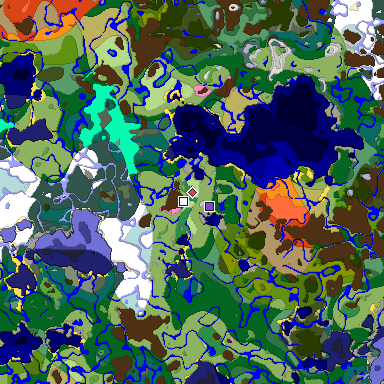 Predicted biome map of Java 1.20 seed 6413325430620778710 around estimated spawn