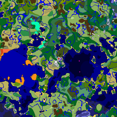 Predicted biome map of Java 1.20 seed -5175254553838583598 around estimated spawn