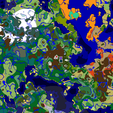 Predicted biome map of Java 1.20 seed -8248531362465314533 around estimated spawn