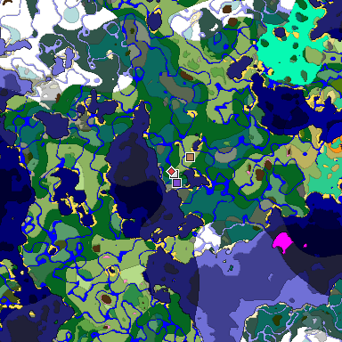 Predicted biome map of Java 1.20 seed 3889428484448295699 around estimated spawn