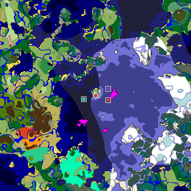 Predicted biome map of Java 1.20 seed 8656876507239486690 around estimated spawn